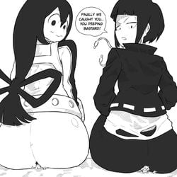 2boys 2girls big_ass buttcrush denki_kaminari female giantess gtstamago hero_outfit_(mha) kyoka_jiro male minoru_mineta my_hero_academia size_difference tsuyu_asui