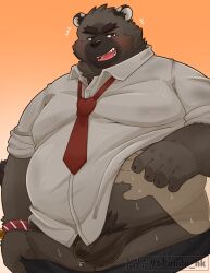 2024 96panda absurd_res anthro bear belly big_belly black_body black_nose blush bodily_fluids bulge clothing hi_res kemono male mammal necktie overweight overweight_male shirt solo solo_anthro solo_focus sweat topwear underwear