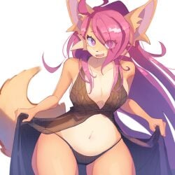 1:1 anthro baburusushi black_clothing black_panties black_underwear breasts canid canine clothed clothing eye_through_hair female hair hair_over_eye hi_res kemono lingerie long_hair mammal navel nervous_smile one_eye_obstructed open_mouth panties simple_background solo translucent translucent_hair underwear white_background wide_hips