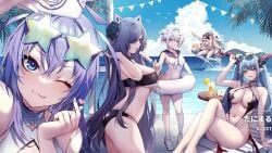 august_von_parseval_(azur_lane) azur_lane beach big_breasts bikini game group harbin_(azur_lane) jade_(azur_lane) new_jersey_(azur_lane) official_art regensburg_(azur_lane) richelieu_(azur_lane) selfie