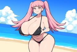 1girls ai_generated beach bikini fire_emblem fire_emblem:_three_houses hilda_valentine_goneril huge_breasts looking_at_viewer novelai solo_female thick_thighs wide_hips