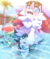 2021 alolan_vulpix animal_genitalia anthro assisted_exposure ball balls beach_ball being_watched bodily_fluids braixen bubble camel_toe clothed clothing cum ejaculation embarrassed erection eyewear eyewear_on_head fluffy freckles genital_fluids genitals gingy_(gingy_k_fox) gingy_k_fox group hands-free hoodie inflatable juniper_(coffeefly) legendary_pokémon looking_at_another male meme mew nintendo outside palm_tree pantsing partially_submerged penis plant pokemon pokemon_(species) precum regional_form_(pokémon) riolu shaded sheath shiny_braixen shiny_pokemon shiny_riolu signature straight_hair submerged sunglasses sunglasses_on_head swimming swimming_pool swimwear these_aren't_my_glasses topwear tree video_games vulpix water