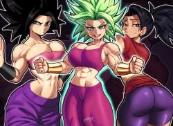 3girls abs ass ass bare_arms bare_shoulders big_ass big_breasts big_butt black_hair blue_eyes caulifla clothed clothing color dragon_ball dragon_ball_super female female_focus female_only fit_female green_eyes hi_res kale kefla large_breasts light-skinned_female light_skin long_hair muscles muscular muscular_arms muscular_female muscular_legs muscular_thighs solo_female tagme thick_thighs vertacularrld