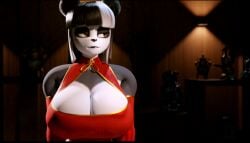 anthro big_breasts chinese_clothes indoors panda_girl qi_(scrag_boy) scraggy_(artist)