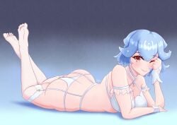 bao_(vtuber) blue_hair danielsannsfw fishnets indie_virtual_youtuber lingerie red_eyes seductive smile varasnsfw virtual_youtuber