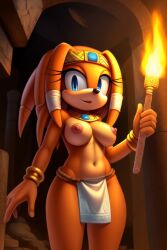 ai_generated barely_clothed big_breasts big_thighs breasts echidna exposed_breasts exposed_nipples loincloth looking_at_viewer navel nipples sega skimpy_clothes sonic_(series) sonic_the_hedgehog_(series) tikal_the_echidna torch tribal