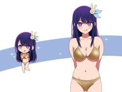 1girls adult adult_female arm_behind_back arms_behind_back bare_belly bare_chest bare_hips bare_legs bare_midriff bare_navel bare_shoulders bare_skin bare_thighs belly belly_button big_breasts bikini bikini_bottom bikini_only bikini_top breasts busty busty_female busty_girl chibi cleavage closed_mouth_smile collarbone dot_nose exposed exposed_arms exposed_belly exposed_legs exposed_midriff exposed_shoulders exposed_thighs eyebrows_visible_through_hair fair_skin female female_only gold_bikini gold_bikini_bottom gold_bikini_top gold_string_bikini gold_swimsuit gold_swimwear groin hair_ornament hair_ornaments hand_behind_back hands_behind_back hoshino_ai hourglass_figure large_breasts lean_body lean_figure legs light-skined_female light-skinned light-skinned_female light_skin light_skin_female light_skinned light_skinned_female long_hair looking_at_viewer mature mature_female multicolored_hair narrow_waist navel oshi_no_ko pink_hair pink_hair_female purple_eyebrows purple_eyes purple_eyes_female purple_hair purple_hair_female pussy shoulders simple_background slender_body slender_waist slim_girl slim_waist smile smiley_face smiling smiling_at_viewer smirk smooth_skin solo standing star-shaped_pupils star_eyes string_bikini swimsuit swimwear thick_thighs thighs thin_waist tongue tongue_out upper_body user_hdsm2884 v-line white_background wide_hips