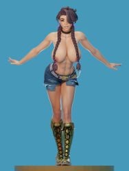 big_breasts boots breasts breasts_bigger_than_head choker cinder_(fortnite) clothed clothed_female clothing female female_only fortnite hair_covering_eye hoop_earrings hoop_earrings_oversized huge_breasts jabbi_2k leaning leaning_forward muscular muscular_female partially_clothed partially_clothed_female presenting_breasts shorts smile smiling smiling_at_viewer solo solo_female