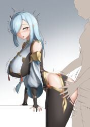 1boy 1girls absurd_res ahe_gao ass bar_censor bent_over big_ass big_breasts big_penis blue_hair blush breasts clothed_female_nude_male doggy_style faceless_male from_behind genshin_impact grabbing grabbing_ass grabbing_from_behind hi_res highres huge_cock large_breasts large_penis mikage_77777 motion_blur motion_lines netorare ntr open_mouth penetration penis shenhe_(genshin_impact) shiny_skin side_view sigh silver_eyes surprised thrusting torn_clothes vaginal_insertion vaginal_penetration vaginal_sex white_eyes