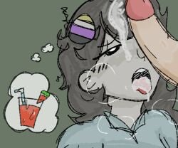 1girls 2enby 2nonbinary after_sex aftermath blowjob blush clothed clothes clothing cum_in_mouth cum_on_face cum_on_hair cum_on_tongue enby fellatio melongod77 nonbinary penis penis_awe penis_on_face rndmpornart rndmpornart_(oc) she/they shirt smoke thought_bubble undertale youtube youtuber