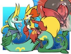 anthro anus ass blush canine delphox diphallia diphallism duo edit female female_penetrated genital_fluids genitals green_body handjob interspecies male male/female male_penetrating male_penetrating_female multi_penis multicolored_fur nintendo penetration penis pokémon_(species) pokemon pokemon_mystery_dungeon precum pussy pussy_juice red_fur saliva saliva_trail serperior sex straight tail tongue tongue_out vaginal vaginal_penetration whimsydreams white_fur yellow_fur