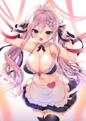 1girls ayuma_sayu big_breasts blue_eyes breasts choker lingerie maid maid_headdress maid_uniform midriff navel original original_character pink_hair purple_hair thick_thighs thighhighs thighs twintails