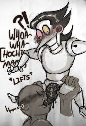 anon deltarune fellatio letttusse lifting_person male/ambiguous oc_x_canon puppet self_insert shocked shocked_expression slimy slimy_tentacles spamton_g_spamton sucking_dick sucking_off sucking_penis tentacle_penis tentacock text weird_penis y/n you