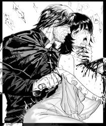 anya_(mouthwashing) big_breasts blade blood blush_lines braless cleavage colorless crucifix crying dubious_consent guro huge_breasts human jimmy_(mouthwashing) knife large_breasts meorichitmech monochrome mouthwashing nightgown no_bra open_mouth rape ryona sex sex_from_behind stab vampire vampire_girl violence weapon