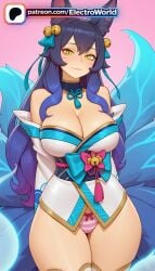 hi_res artist_name 1girls patreon_username 2026 electroworld high_quality watermark ai_generated patreon 1girl stable_diffusion highres high_resolution striped_panties bare_shoulders animal_ears multiple_tails underwear off_shoulder thighhighs fox_ears tits big_tits jingle_bell bell busty vastaya yellow_eyes panties cleavage big_breasts chest boobs long_hair tail fox_tail bust looking_at_viewer breasts solo big_chest large_breasts striped ahri league_of_legends
