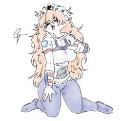 1_eye big_breasts close_breast closed_eye closed_eyes crossti crossti(artist) hand_on_legs johnny_joestar jojo's_bizarre_adventure jojo_pose jojo_reference juju_(oc) long_hair oc original original_character steel_ball_run