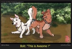 balls bird_dog bodily_fluids bolt_(bolt) bolt_(film) brookside_(fennec) canid canine canis cum disney domestic_dog double_tie duo fennec_(artist) feral feral_on_feral genital_fluids genitals german_shepherd herding_dog hunting_dog irish_setter knotting_position male male/male mammal mutual_penetration orgasm pastoral_dog penis setter white_body