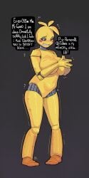 2025 4_fingers absurd_res animatronic avian bedroom_eyes big_breasts bird breasts chicken cumbread dialogue digital_media_(artwork) ellipsis english_text female fingers five_nights_at_freddy's five_nights_at_freddy's_2 galliform hi_res huge_breasts humanoid hybrid machine metal narrowed_eyes phasianid robot scottgames seductive sex_toy smile solo teeth text thick_thighs toy_chica_(fnaf) wide_hips yellow_body