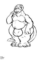 anthro balls_outline belly bigshow bulge clothing detailed_bulge genital_outline hi_res kraid kraidmorph kraig male male_only metroid monochrome moobs multi_eye nintendo slightly_chubby smol solo thong underwear video_games wide_hips