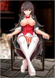 black_hair breast douluo_dalu female long_hair no_bra no_panties pussy sitting stockings zhu_zhuqing_(douluo_dalu)