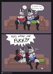balls breasts bunny cabbit chips_(food) cock comedy couch couch_sitting cum cum_eating dipping_sauce hybrid ippa_(ipskrimson) ippy_(ipskrimson) ipskrimson