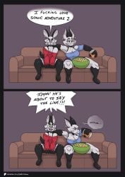 balls breasts bunny cabbit chips_(food) cock comedy couch couch_sitting cum cum_eating dipping_sauce hybrid ippa_(ipskrimson) ippy_(ipskrimson) ipskrimson