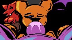 1boy 2d 2girls animated anthro banditeere bear bear_girl big_belly big_penis blowjob bubble_butt cakebear cakebear_(fnaf) fat_cock fat_male female femsub five_nights_at_freddy's fnaf fox fox_girl foxy_(fnaf) freddy_(fnaf) furry hyper_penis longer_than_10_seconds male maledom oral oral_penetration oral_sex orange_body pixel_animation pixel_art purple_guy_(fnaf) red_body scottgames sound straight stylized sucking_penis tagme video william_afton