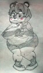 1girls anthro cameltoe chubby crash_(series) female solo thick_thighs traditional_media_(artwork) yaya_panda