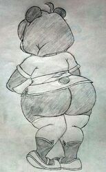 1girls anthro ass big_ass cameltoe chubby crash_(series) female solo thick_thighs traditional_media_(artwork) yaya_panda