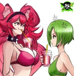 angry angry_face artist_logo artist_name artist_signature big_breasts bikini boba_tea_challenge brown_eyes bubble_tea_challenge colombian cup dog_collar drinking drinking_glass female female_focus flat_chest freckles frustrated green_bikini green_hair heart_symbol heart_tattoo hispanic hispanic_virtual_youtuber huge_breasts indie_virtual_youtuber latam_virtual_youtuber light-skinned_female light_skin long_hair lunaria_ayaren mrgarts pink_bikini red_eyes red_hair ryumivt short_hair small_breasts smug smug_face soda soda_cup straw swimsuit twitch twitch.tv virtual_youtuber vtuber yellow_eyes youtube youtube_hispanic