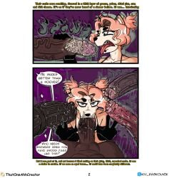 anthro asinus black_nose braces canid canine canis comic disgusted domestic_dog donkey english_text equid equine erection fellatio foreskin foreskin_play foreskin_pull genitals glans group hair hi_res looking_at_viewer male male/male mammal oral penile penis piercing pink_hair sex smegma smelly speech_bubble text thatoneahhcreator uncensored vein veiny_penis