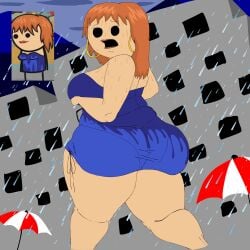 background building buildings city city_background cityscape cyanide_and_happiness dress earrings female female_only gold_earrings gold_jewelry golden_earrings panties rain raining reference_image sadroc-k_(artist) tagme umbrella visible_panties wet_clothes wet_dress white_female