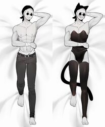 akumasebby2000 blush blushing body_pillow bunnysuit cat_ears cat_tail fishnets madness_combat male male_only muscular muscular_male nipples pecs sanford solo stockings