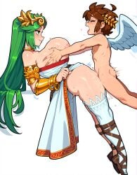 1boy 1girls ai_generated angel angel_wings big_breasts blush breasts breasts_out brown_hair clothed clothed_female clothed_female_nude_male dress_pull feathered_wings female femboy femboy_on_female funnygrifter goddess green_eyes green_hair halo jewelry kid_icarus large_breasts larger_female laurel_crown long_hair naked nintendo nipples nude nude_male palutena pit pit_(kid_icarus) sex short_hair single_thighhigh smaller_male smile straight sweat tagme thighhighs vaginal vaginal_penetration vaginal_sex vambraces white_wings wings