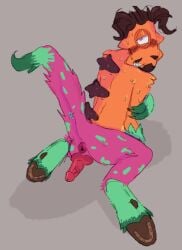anus artist_request bbli$zard bbno$ beard big_blue_bubble blush brown_hair claws green_fur half-closed_eye hooves knotted_penis monster moustache my_singing_monsters one_eye pink_fur scales shy smiling