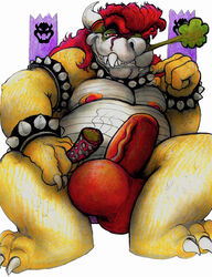 anthro balls big_balls big_penis bowser drugs genitals grin hi_res koopa male male_only marijuana mario_(series) nintendo overweight penis scalie sitting smile solo super_mario_bros. video_games yagi_b._(artist)