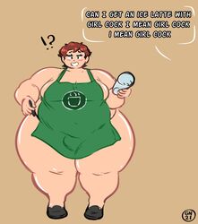 1boy barista blush chubby chubby_femboy coffee_cup eva(twitter) fat fat_man femboy femboy_with_breasts gammanaut girly iced_latte_with_breast_milk male male_only male_with_breasts meme naked_apron obese obese_male overweight overweight_male shocked_expression short_hair small_bulge small_hands soft_breasts thick_thighs wide_hips