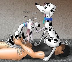 101_dalmatian_street 101_dalmatians 2018 ahegao ambiguous_penetration bodily_fluids breath canid canine canis clothing collar cum cunnilingus dachimotsu dalmatian daughter delilah_(101_dalmatians) disney dolly_(101_dalmatians) domestic_dog facesitting female feral feral_penetrated fur genital_fluids group group_sex hair hi_res human human_on_feral human_penetrating human_penetrating_feral interspecies looking_pleasured male male_human/female_feral male_on_feral mammal mother mother_and_child mother_and_daughter multicolored_body multicolored_fur open_mouth oral oyakodon panting parent parent_and_child penetration penile penile_penetration pussy_juice quadruped reverse_spitroast sex simple_background smile stomach_bulge tailwag threesome tongue tongue_out triangle_position unseen_male_face vaginal_penetration zoophilia