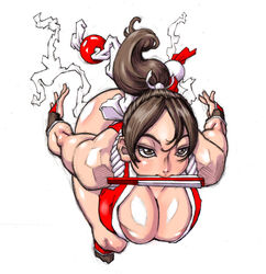 1girls cleavage fatal_fury female female_only king_of_fighters mai_shiranui millefeuille ninja running snk solo tagme