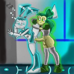 blue_hair crossover futanari gemsona green_eyes green_hair green_spinel greenarts inorganic jenny_wakeman large_penis my_life_as_a_teenage_robot robot_girl smooth_skin spinel_(steven_universe) spinel_green steven_universe