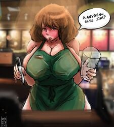 apron big_ass big_breasts breasts clerk iced_latte_with_breast_milk meme milk oc starbucks