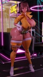 3d alternate_breast_size alternate_costume april_o'neil april_o'neil_(tmnt_1987) big_breasts blender breasts busty cleavage dark-skinned_female dark_skin female hourglass_figure human large_breasts shocking_(artist) short_hair sunr4y sunr4y_w0rksh0p teenage_mutant_ninja_turtles text voluptuous