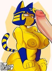 1girls animal_crossing ankha areolae ass big_breasts blue_hair blush breasts egyptian feline female huge_cock light-skinned_male looking_at_penis navel nintendo nipples nude_female penis precum rat_bastard sitting solo_female sweat sweatdrop tagme thick_thighs thighs two_tone_tail yellow_body