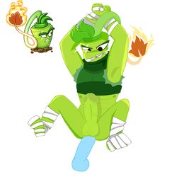 1boy anon bandages blue_dick faultymistacke1 gag gagged gay green_penis green_skin half_dressed male_only male_penetrated plantie plants_vs_zombies raised_arms spread_legs tied_hands video_games wasabi_whip_(pvz)