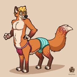 1:1 2021 3_toes 4_fingers afro barefoot big_tail black_claws black_nose blonde_hair bulge canid canid_taur canine canine_taur cel_shading claws clothing curled_hair digital_media_(artwork) eyebrows eyewear facial_hair fancy_foxx_(artist) feet fingerless_(marking) fingerless_gloves_(marking) fingers fox fox_taur genital_outline glasses gloves_(marking) goatee green_eyes hair hi_res jockstrap leg_markings male mammal mammal_taur markings multicolored_tail red_fox shaded sheath_outline simple_background socks_(marking) solo taur toeless_(marking) toeless_socks_(marking) toes underwear watermark widescreen