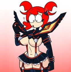 1girls big_breasts bimbo cabrina clothed clothing cosplay cousinmania female kill_la_kill matoi_ryuuko_(cosplay) medium_hair open_mouth original_character red_hair senketsu solo studio_trigger white_skin