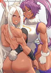 2girls ass bleach crossover dark-skinned_female dark_skin female female_only miruko my_hero_academia outfit_swap rumi_usagiyama shihouin_yoruichi tagme xhaart