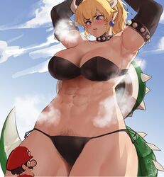 1girls abs armpit_fetish armpits big_breasts bowsette breasts female large_breasts larger_female male mario mario_(series) muscles muscular muscular_female musk new_super_mario_bros._u_deluxe nintendo pubic_hair size_difference smaller_male smell solo_focus super_mario_bros. yotahen