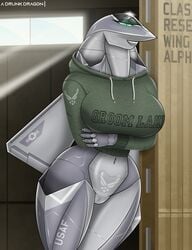 1girls 2021 a_drunk_dragon aeromorph air_force aircraft airplane anthro big_breasts bottomless breasts clothing english_text female female_only genitals green_eyes hi_res hoodie jet living_aircraft living_machine living_vehicle looking_at_viewer machine original phoebe_lee pussy smile solo text thick_thighs topwear vehicle voluptuous wide_hips