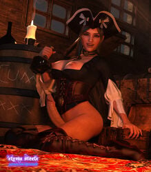 1futa 3d alcohol areolae breasts corset elyria_steele erect_nipples erection futa_only futanari light-skinned_futanari nipples penis pirate pirate_futa rum solo